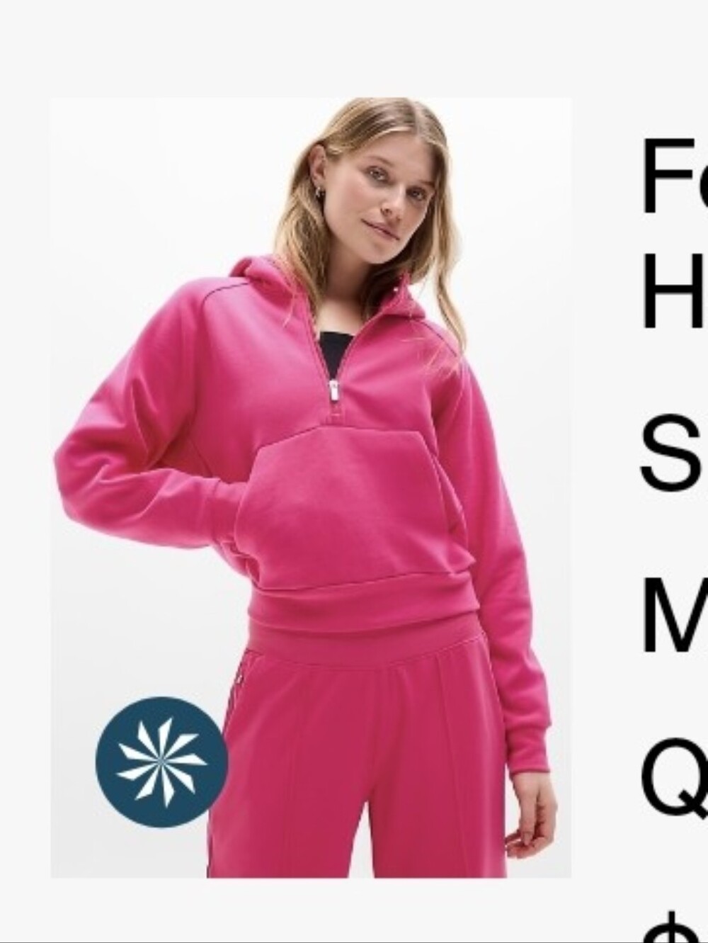 NWT Athleta Quarter-Zip Hoodie Sz M